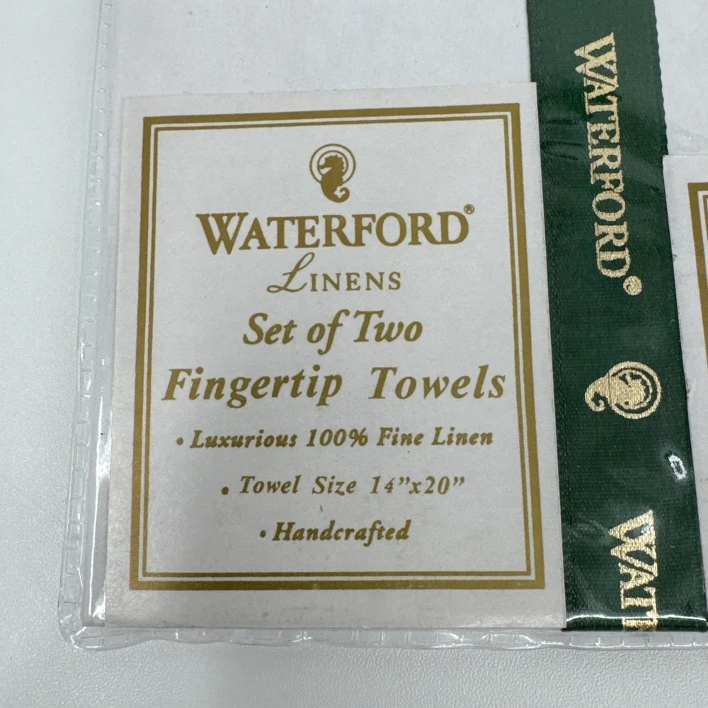 Vintage 1996 WATERFORD Fingertip Towels New 100%‎ Linen Set Of 2 White NEW